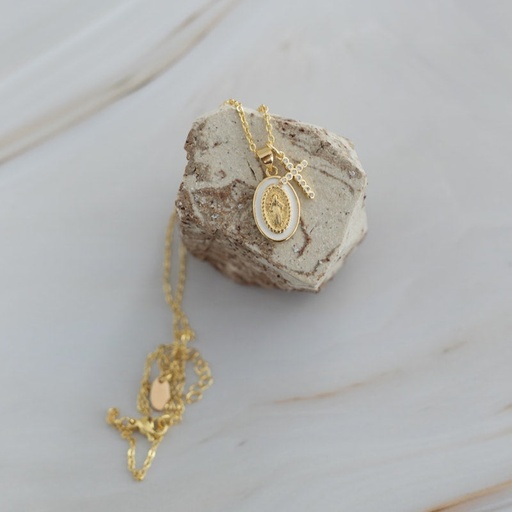 Tiny Mary + Cross Necklace | Gold
