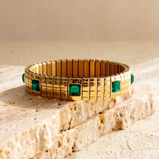 Jewelled Flexi Strap Bracelet | Emerald (Medium)