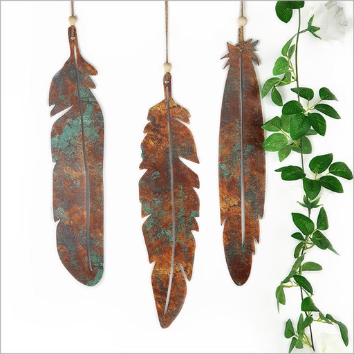 Wall art - Printed Feathers Set of 3 - Copper Patina